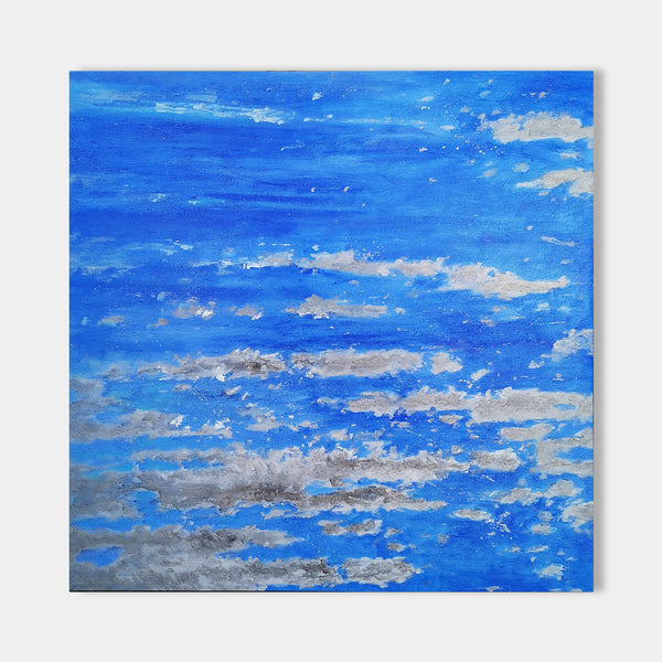 Square Abstract Ocean Painting Blue And Grey Wall Art Seascape Art