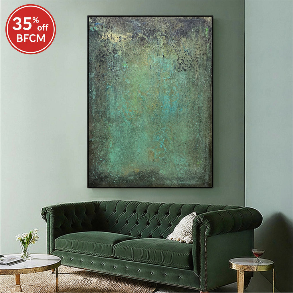 Large Green Acrylic Painting On Canvas Oversized Textured Modern Abstract Art Framed Canvas Art for Sale