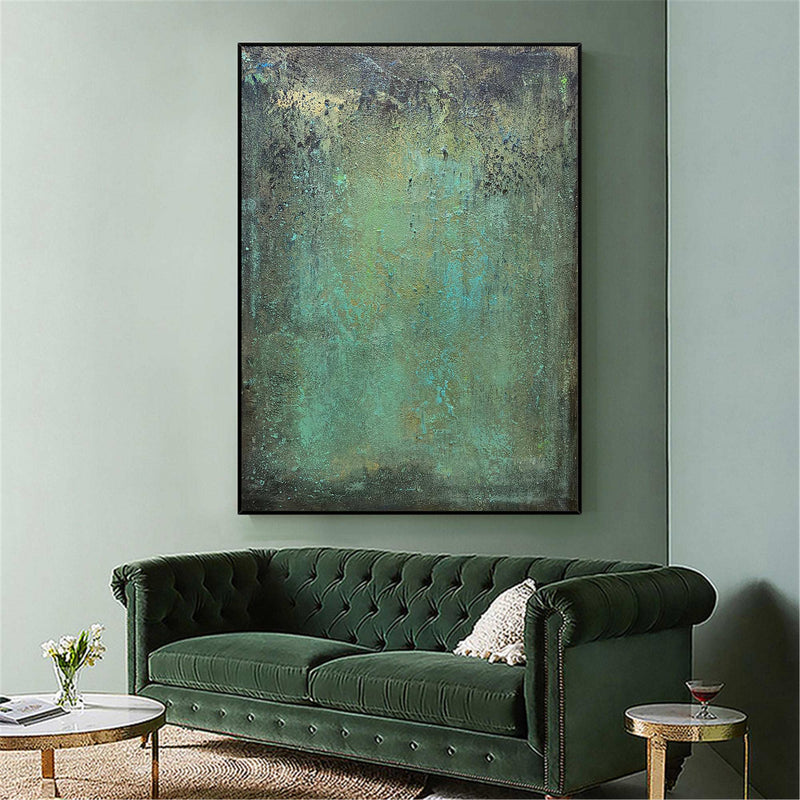 Large Abstract Green Acrylic Painting On Canvas Oversized Textured Modern Abstract Art Framed Canvas Art 