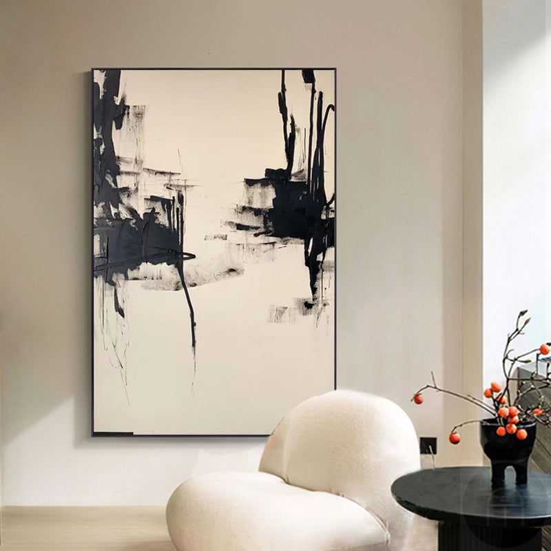 Contemporary Minimalist Art Painting Black And White Abstract Canvas Wall Art For Sale