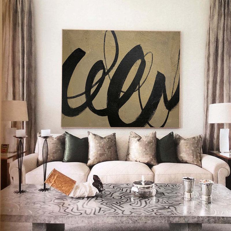 Large Black And Brown Wall Art Abstract Canvas Wall Art Acrylic Painting For Living Room