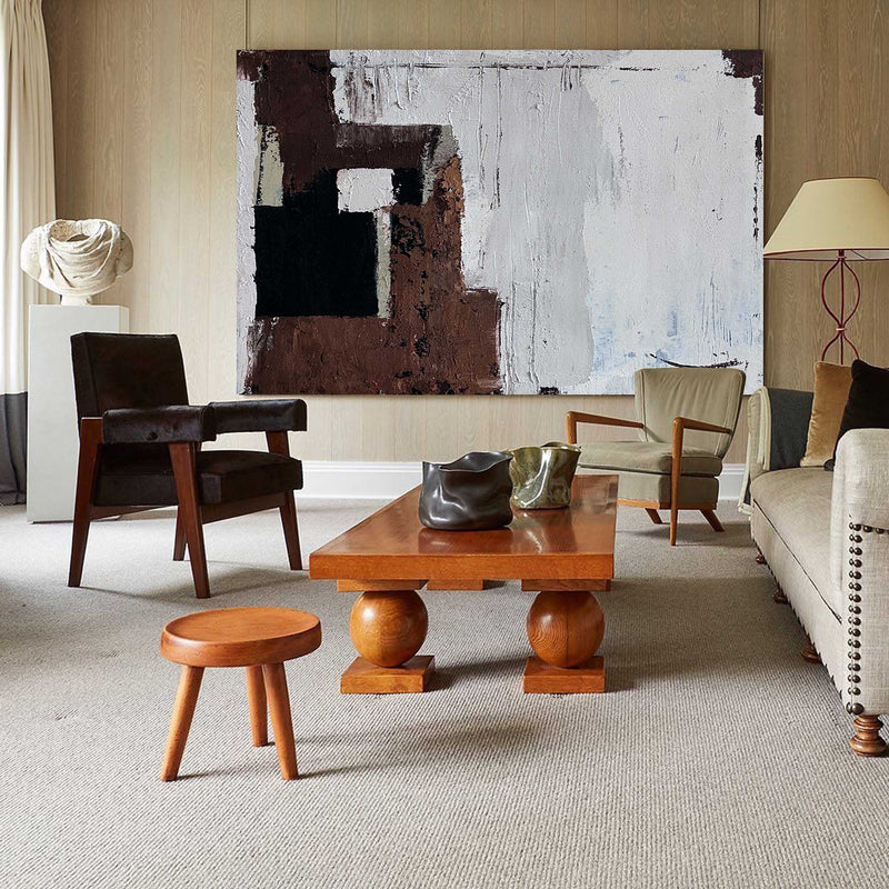Japandi Abatract Wall Art Large Abstract Oil Paintings On Canvas Brown Acrylic Painting Modern Wall Art 