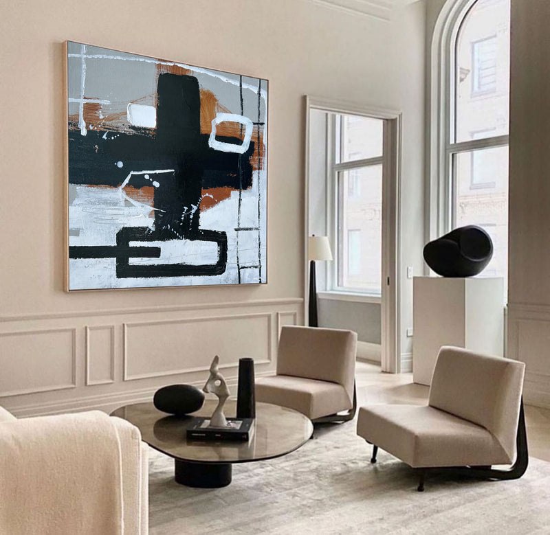Modern Black And Brown Abstract Painting Large Acrylic Painting For Livingroom