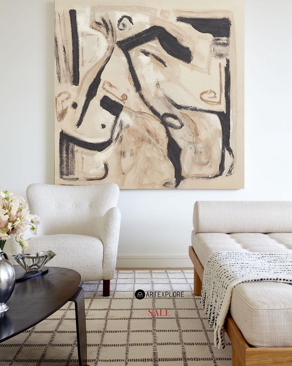 Modern Beige Abstract Wall Art Beige Abstract Canvas Art Large Abstract Square Painting