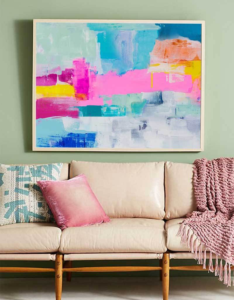 Beautiful Abstract Art Pink And Blue Wall Art Colorful Paintings