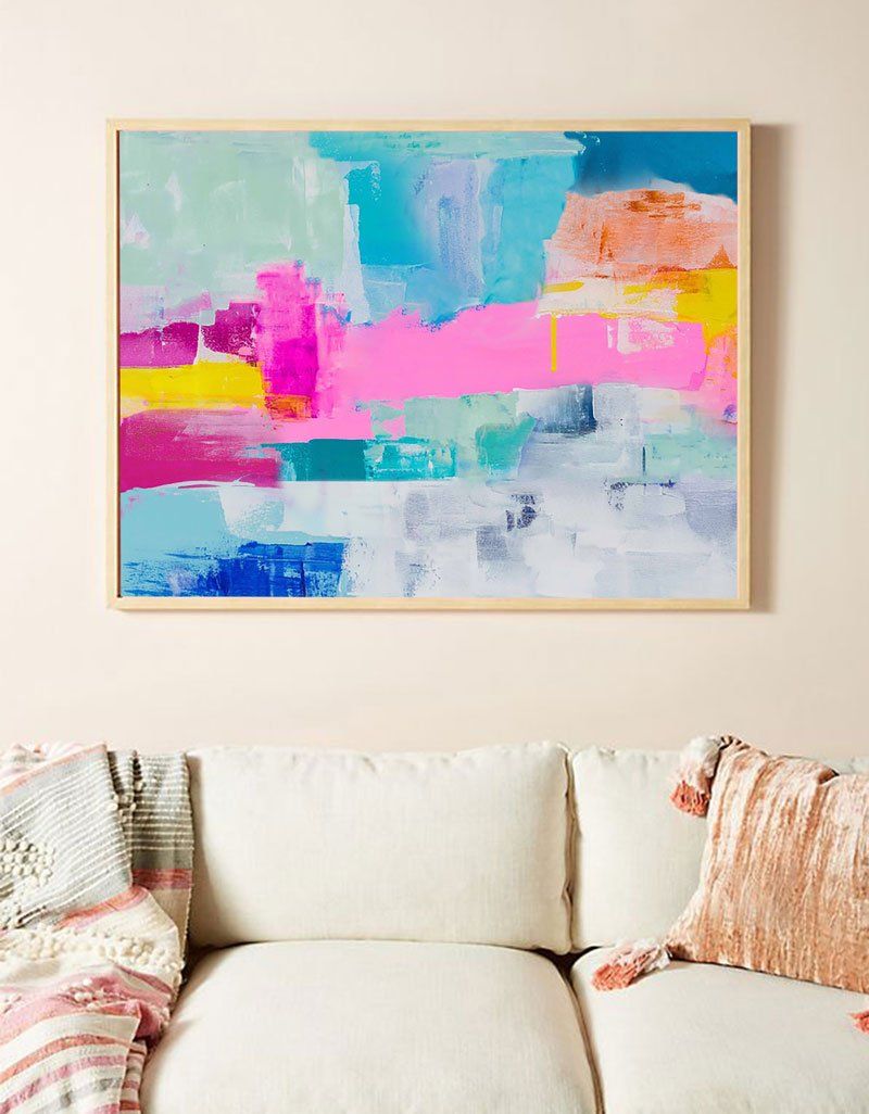 Beautiful Abstract Art Pink And Blue Wall Art Colorful Paintings