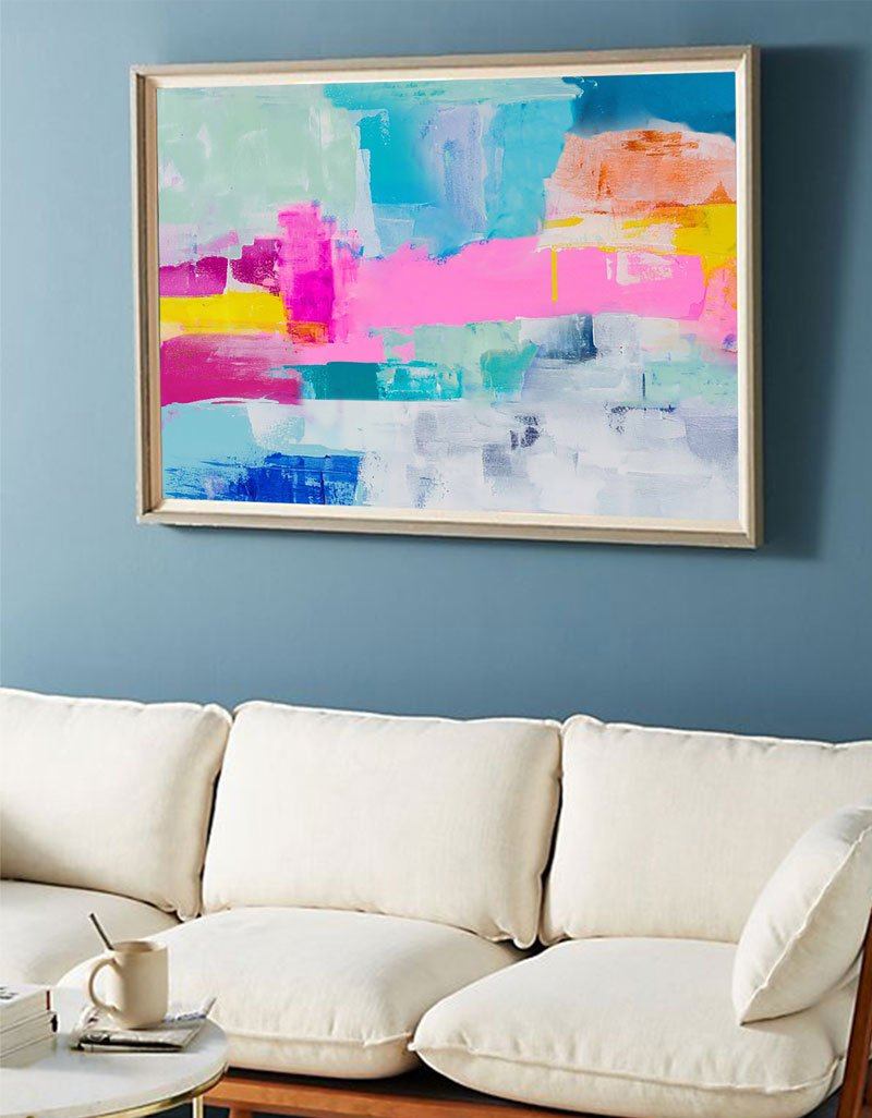 Beautiful Abstract Art Pink And Blue Wall Art Colorful Paintings