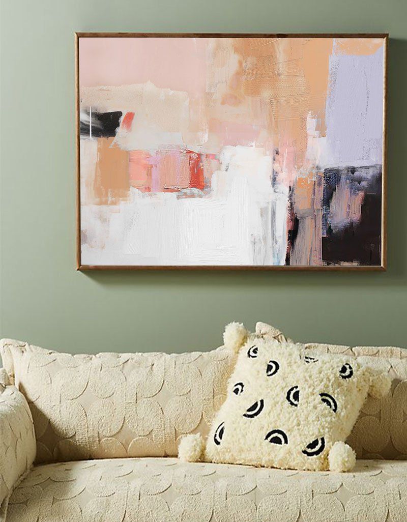 Pink And White Wall Art Huge Contemporary Abstract Painting For Living Room