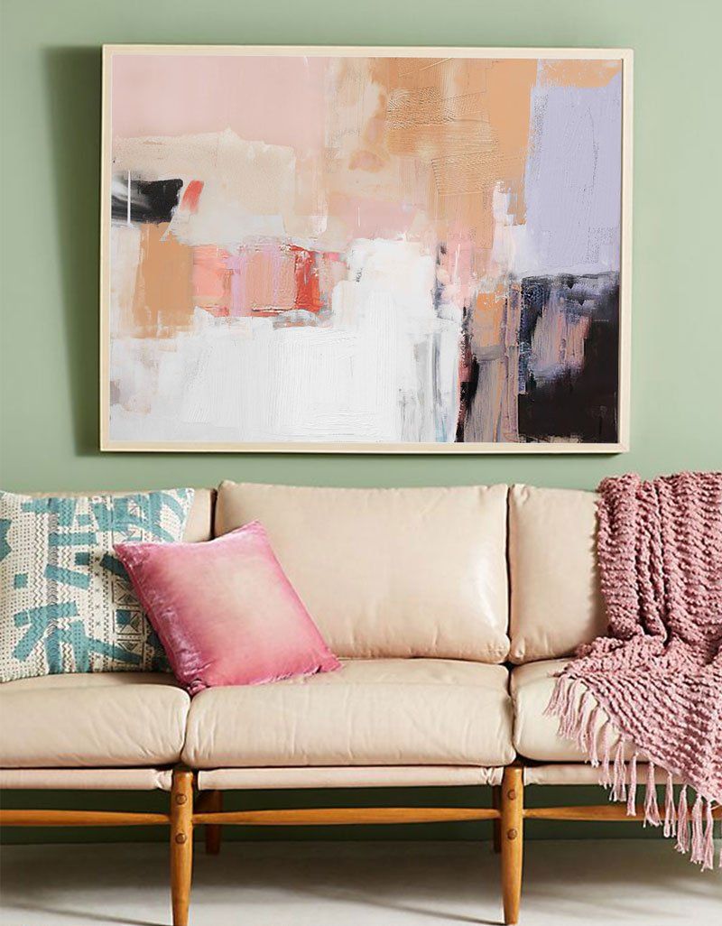 Pink And White Wall Art Huge Contemporary Abstract Painting For Living Room