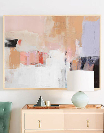 Pink And White Wall Art Huge Contemporary Abstract Painting For Living Room