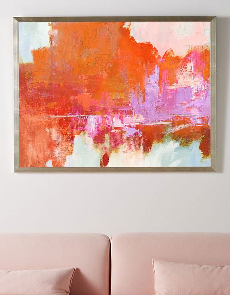 Orange Wall Art Canvas Large Contemporary Wall Art Colorful Artwork