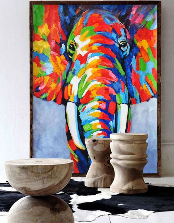 Color Elephant Abstract Painting Large colorful Animal Painting 