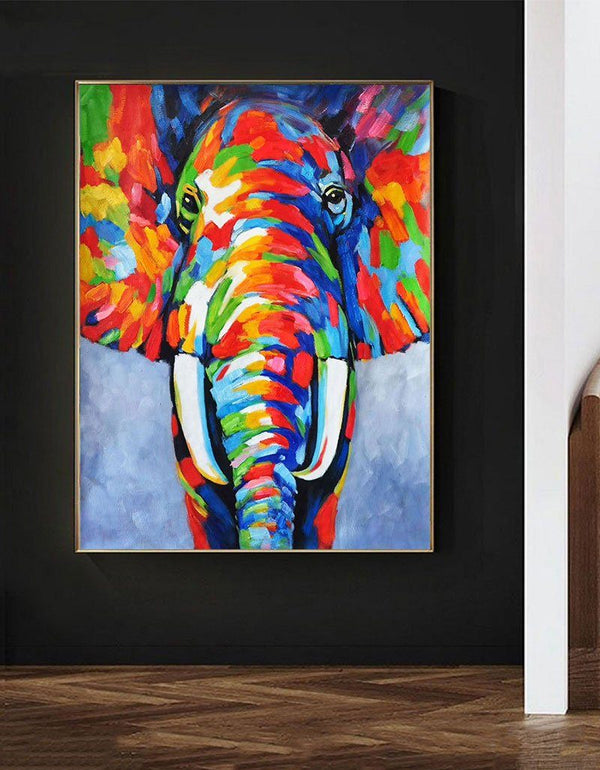 Color Elephant Abstract Painting Large colorful Animal Painting 