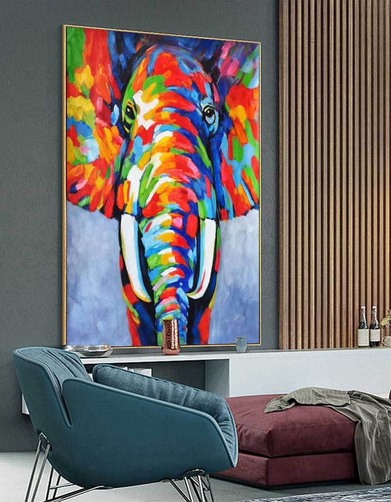 Color Elephant Abstract Painting Large colorful Animal Painting 