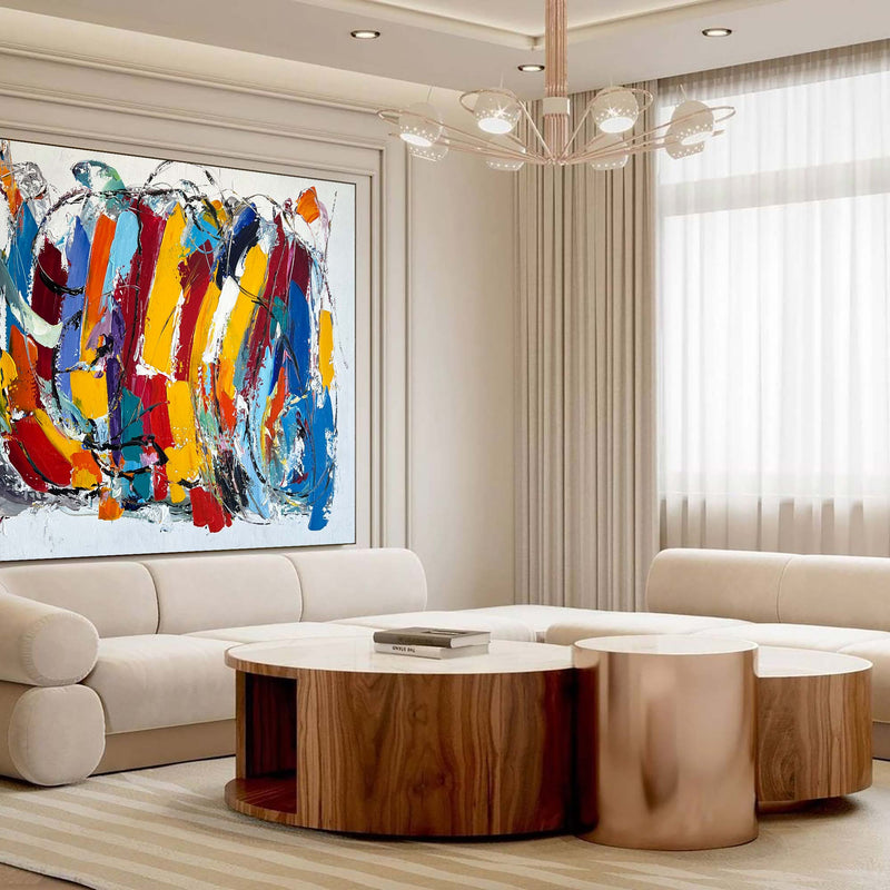 Colorful Abstract Art Large Modern Interior Canvas Art Long Horizontal Wall Art For Home Decor
