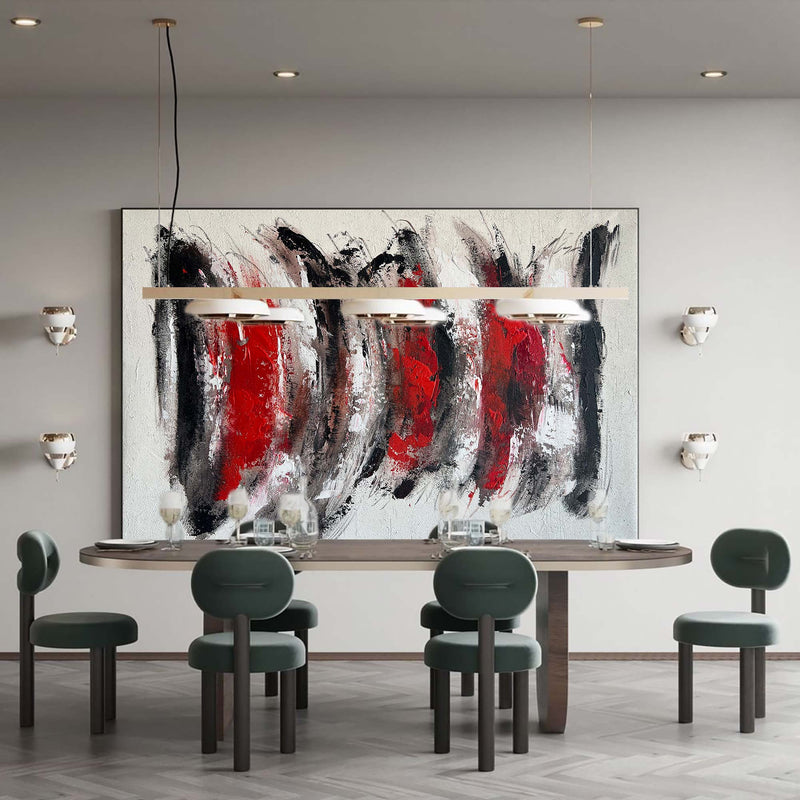 Black And Red Abstract Art Large Modern Interior Canvas Art Long Horizontal Wall Art For Home Decor