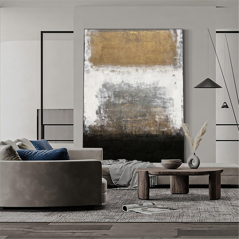 Large Vertical Black And Gold Canvas Art Acrylic Painting On Canvas Modern Abstract Wall Art