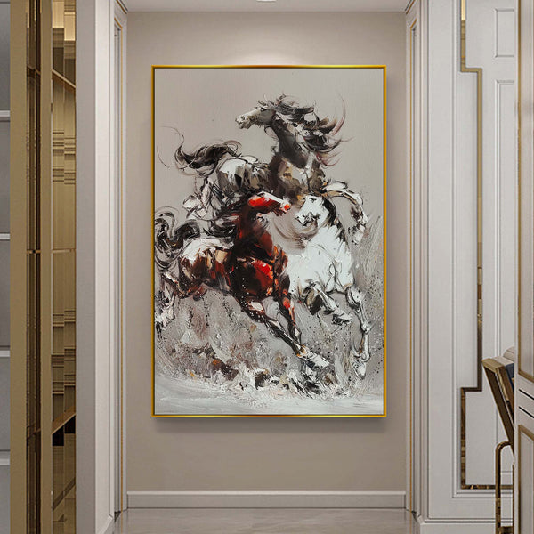 Running Horses Oil Painting Heavy Textured Horses Canvas Art Large Wild Horses Wall Art For Sale