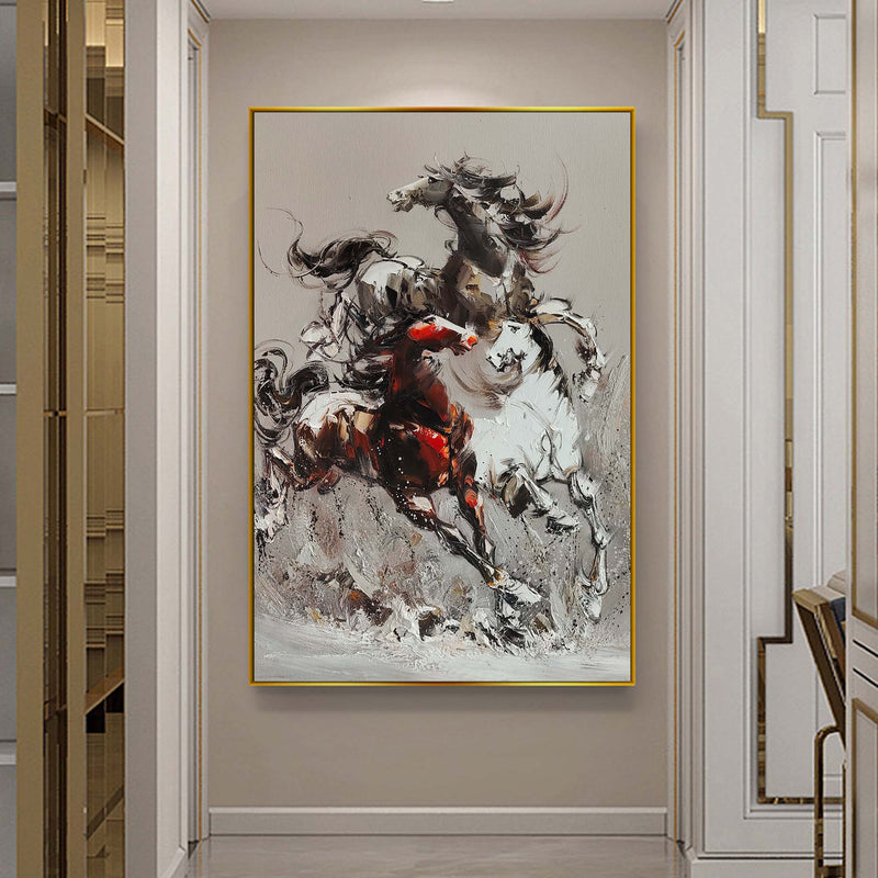 Running Horses Oil Painting Heavy Textured Horses Canvas Art Large Wild Horses Wall Art For Sale