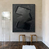 Black 3D Textured Canvas Art Black 3D Minimalist Painting Large Black Minimalist Wall Art