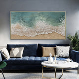 Textured Ocean Wave Canvas Wall Modern Seaside Panoramic Wall Art Blue Beach Painting
