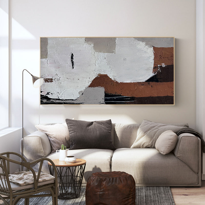 Brown Grey Abstract Art, Japandi Canvas Wall Art Large Abstract Acrylic Painting For Sale