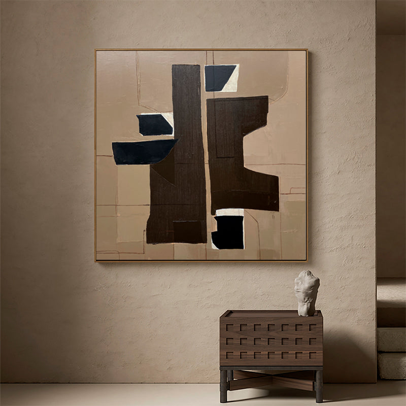 Wabi-sabi Abstract Wall Art Large Brown Abstract Canvas Art Khaki Acrylic Painting For Sale