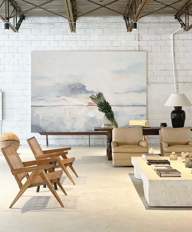 Large Modern Blue And White Abstract Painting Extra Large Wall Art For Living Room