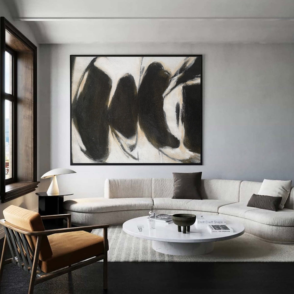 Black Abstract Art Large Modern Interior Canvas Art Long Horizontal Wall Art For Home Decor