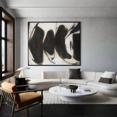 Black Abstract Art Large Modern Interior Canvas Art Long Horizontal Wall Art For Home Decor