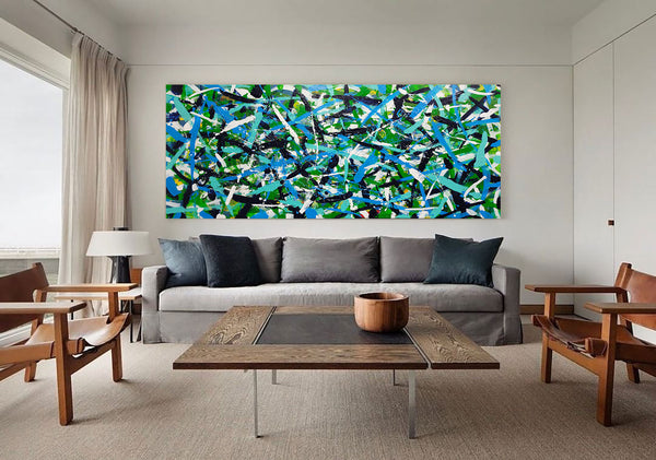 67'' X 32'' Modern Green Large Wall Art Abstract Panoramic Paintings Artwork