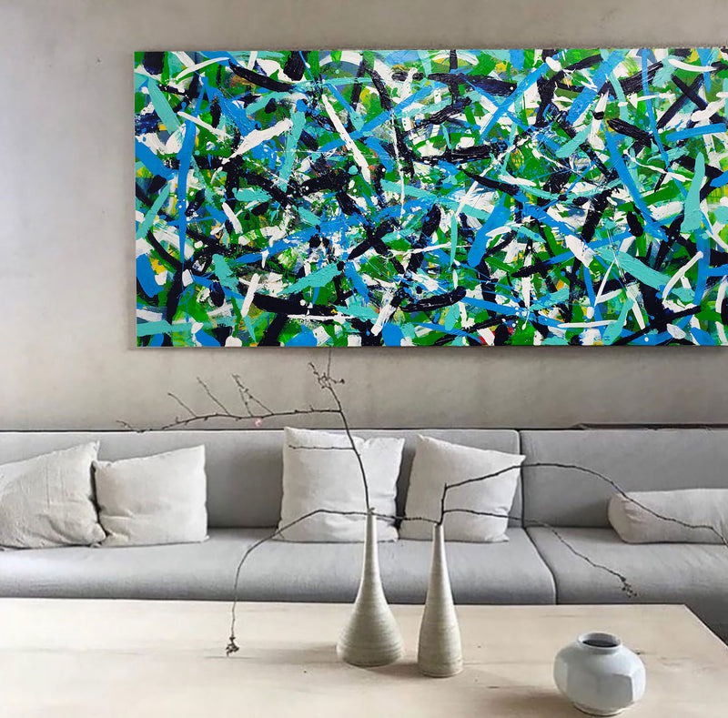 67'' X 32'' Modern Green Large Wall Art Abstract Panoramic Paintings Artwork