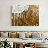 Modern Gold Canvas Wall Art Horizontal Abstract Wall Art Large Abstract Acrylic Painting For Sale