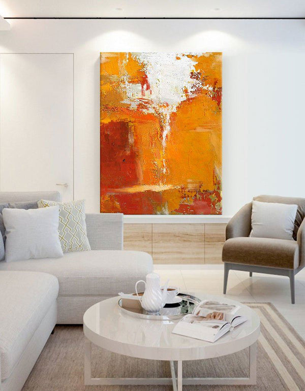 Orange Wall Art Canvas Bright Acrylic Paintings Artwork For Large Walls