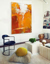 Orange Wall Art Canvas Bright Acrylic Paintings Artwork For Large Walls