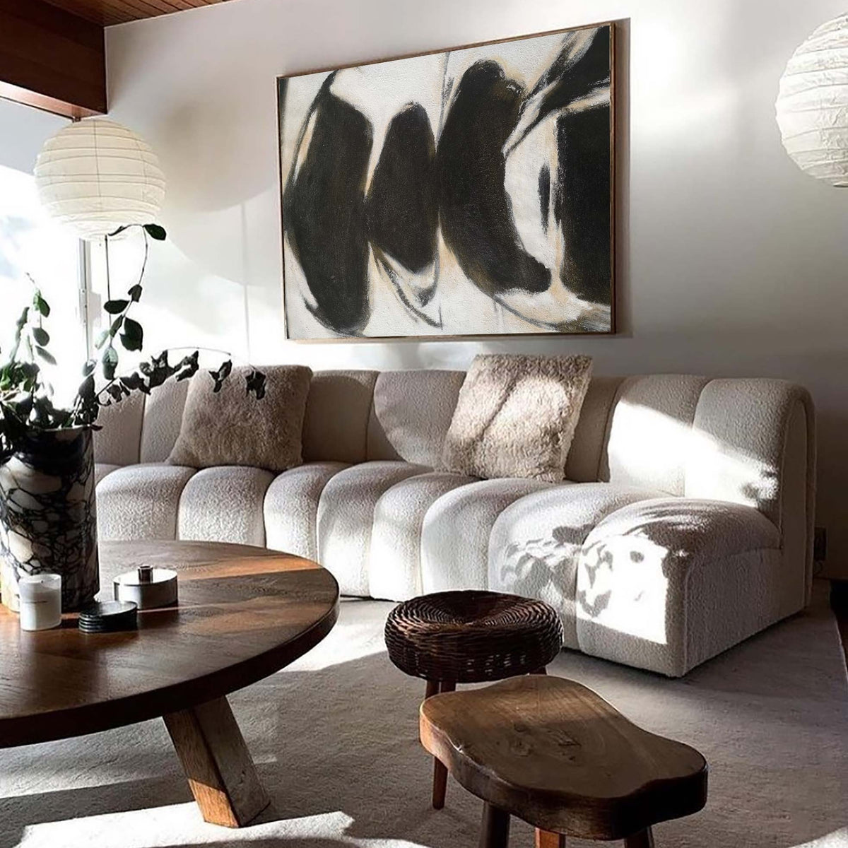 Black Abstract Art Large Modern Interior Canvas Art Long Horizontal Wall Art For Home Decor