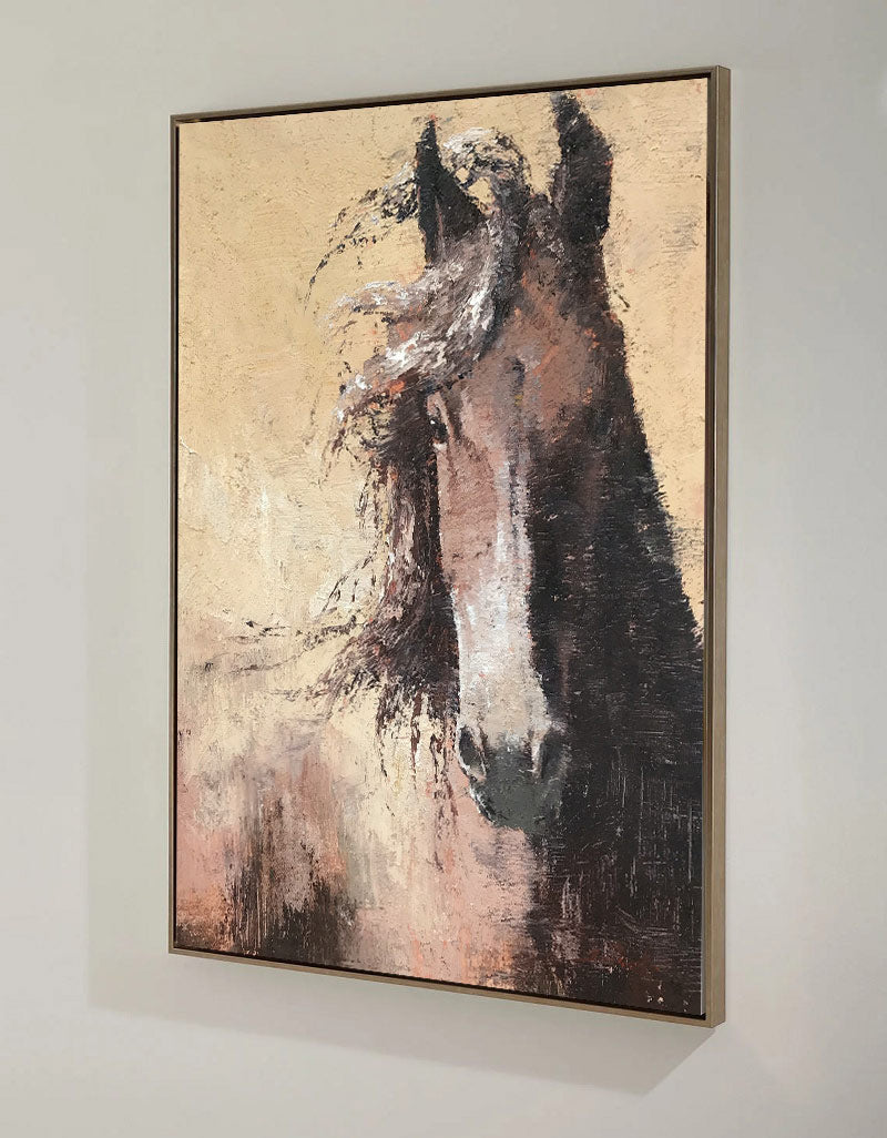 Large Abstract Horse Painting Brown Horse Painting Extra Large Textured Horse Art Oversized Horse Wall Art