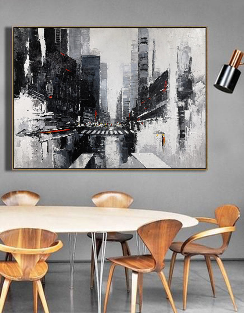 Acrylic City Landscape Painting Big Abstract Cityscape Painting Black And White