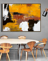 Original Textured Abstract Modern Painting On Canvas Orange White Black