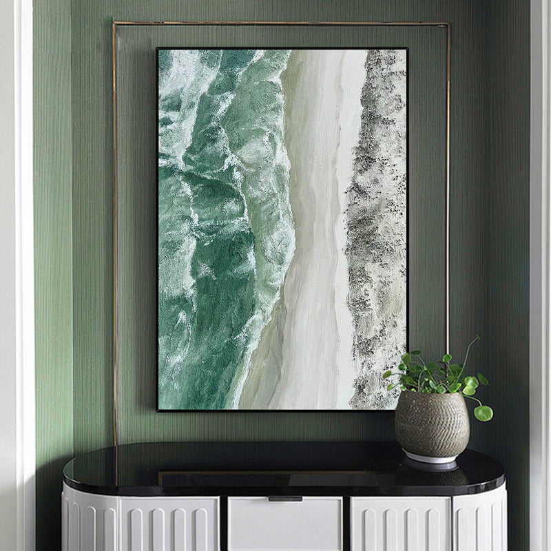 Green Seascape Wall Art Livingroom Canvas Wall Art Sea Shore Acrylic Abstract Painting For Sale