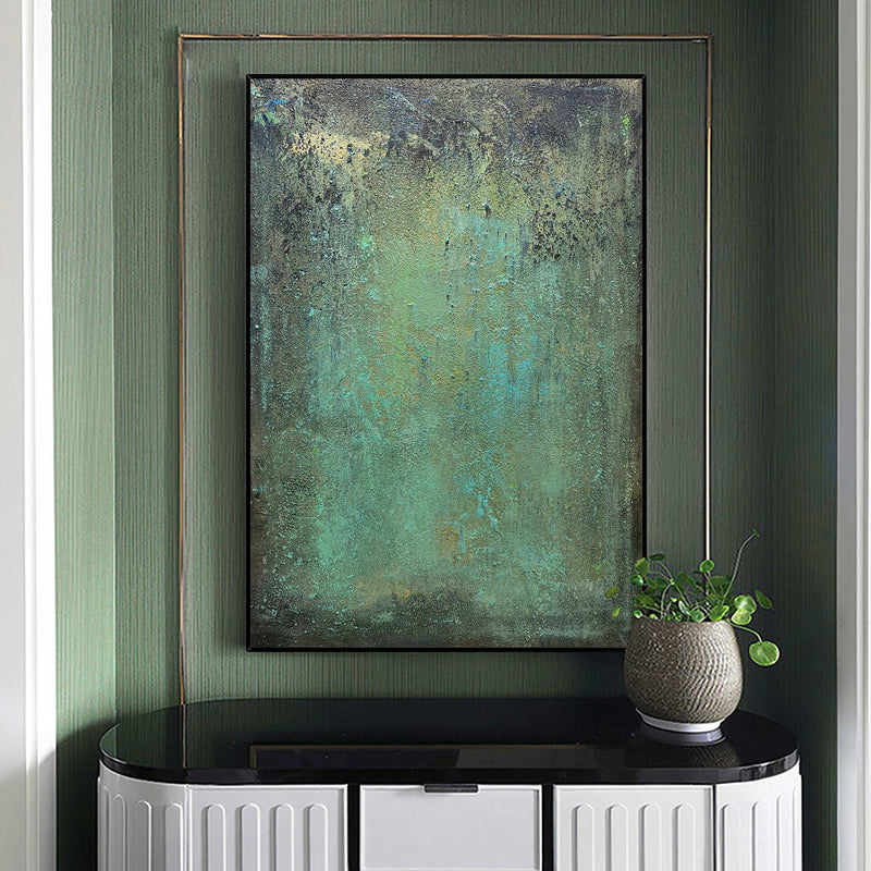 Large Abstract Green Acrylic Painting On Canvas Oversized Textured Modern Abstract Art Framed Canvas Art 