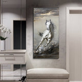 Grey Running Horse Painting On Canvas Large Arabian Horse Wall Art Huge Horse Oil Painting