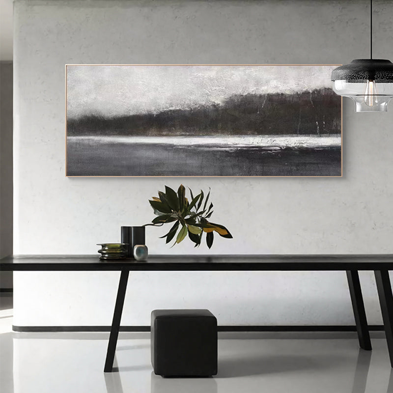 Large Black And White Abstract Art, Landscape Canvas Wall Art Modern Acrylic Painting For Sale