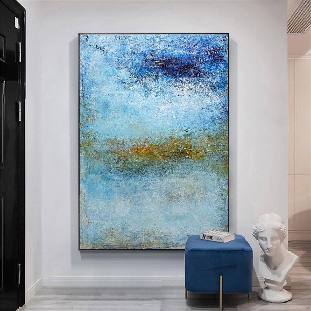 Blue Wave Oil Painting On Canvas Large Abstract Ocean Wall Art Ocean Wave Painting Acrylic Textured Art Blue And Gold Abstract Painting