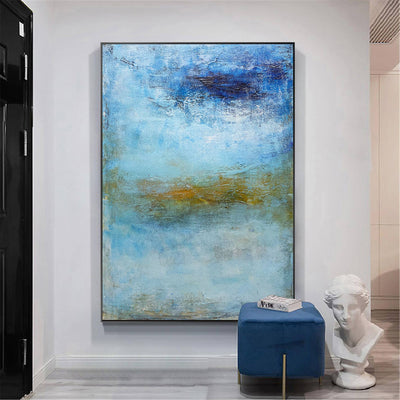 Blue Wave Oil Painting On Canvas Large Abstract Ocean Wall Art Ocean Wave Painting Acrylic Textured Art Blue And Gold Abstract Painting