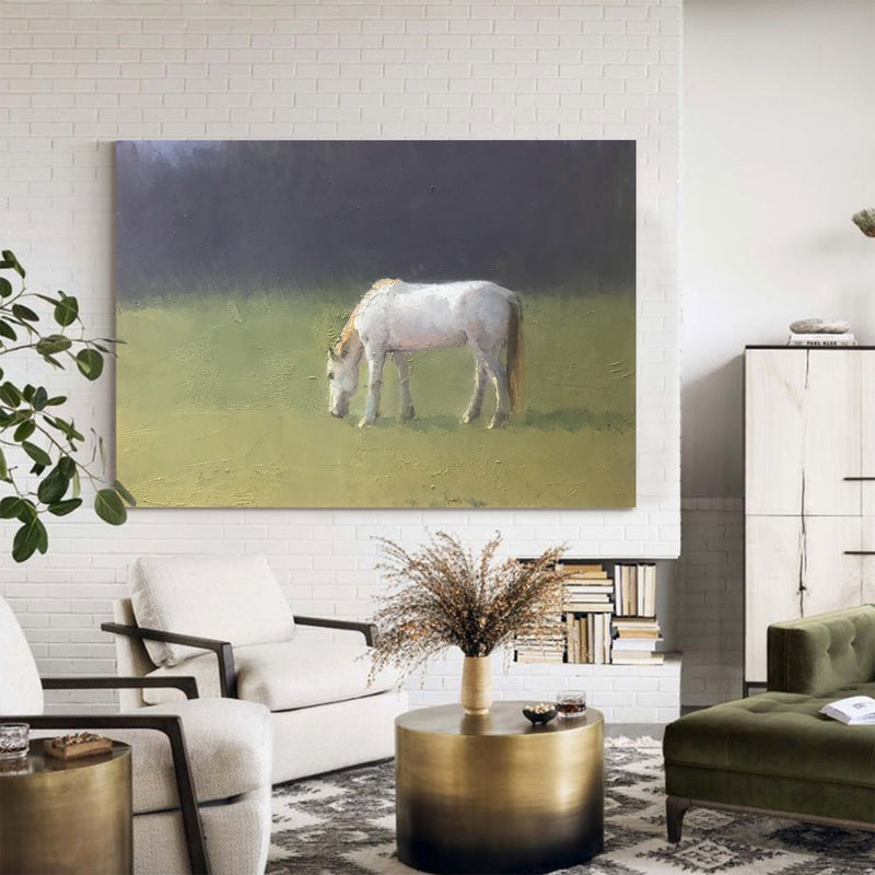 Large White Horse Acrylic Painting Horse Canvas Wall Art Modern Horses Painting For Sale