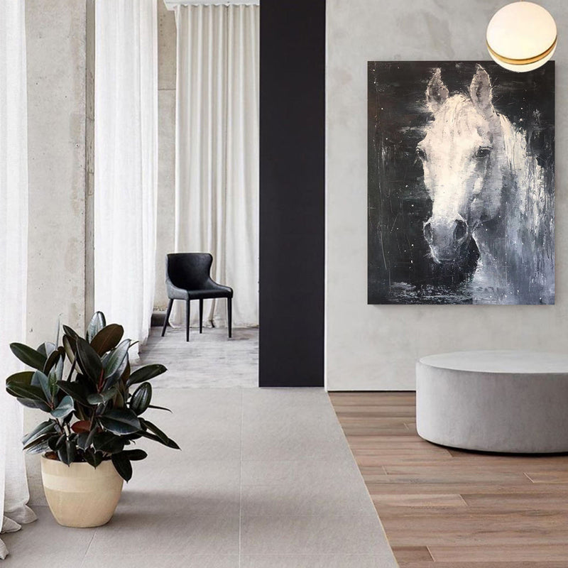 Modern White Horse Painting Canvas Painting Horse Acrylic Painting Large Horse Wall Art For Sale