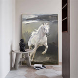 Contemporary Running White Horse Art Big Horse Oil Paintings On Canvas Horse Modern Wall Art
