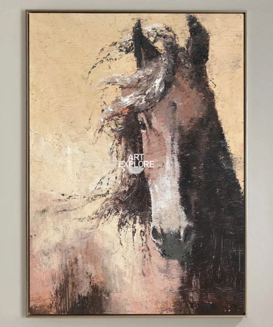 Large Abstract Horse Painting Brown Horse Painting Extra Large Textured Horse Art Oversized Horse Wall Art