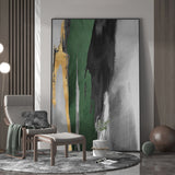 Extra Large Gold And Green Abstract Canvas Art Huge Navy Green Modern Abstract Acrylic Paitning For Livingroom